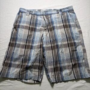 Burnside Men's Plaid Flat Front Chino Shorts Size 36 Black Gray